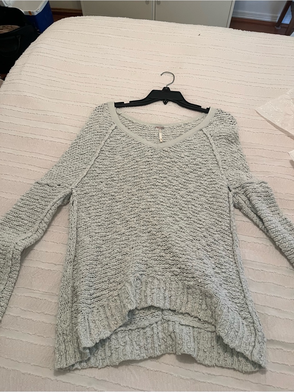 Free People Light Blue Textured V-Neck Sweater